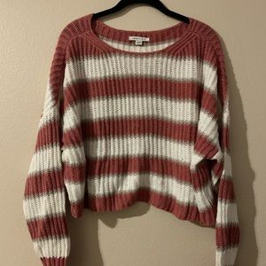 pink grey and white american eagle sweater